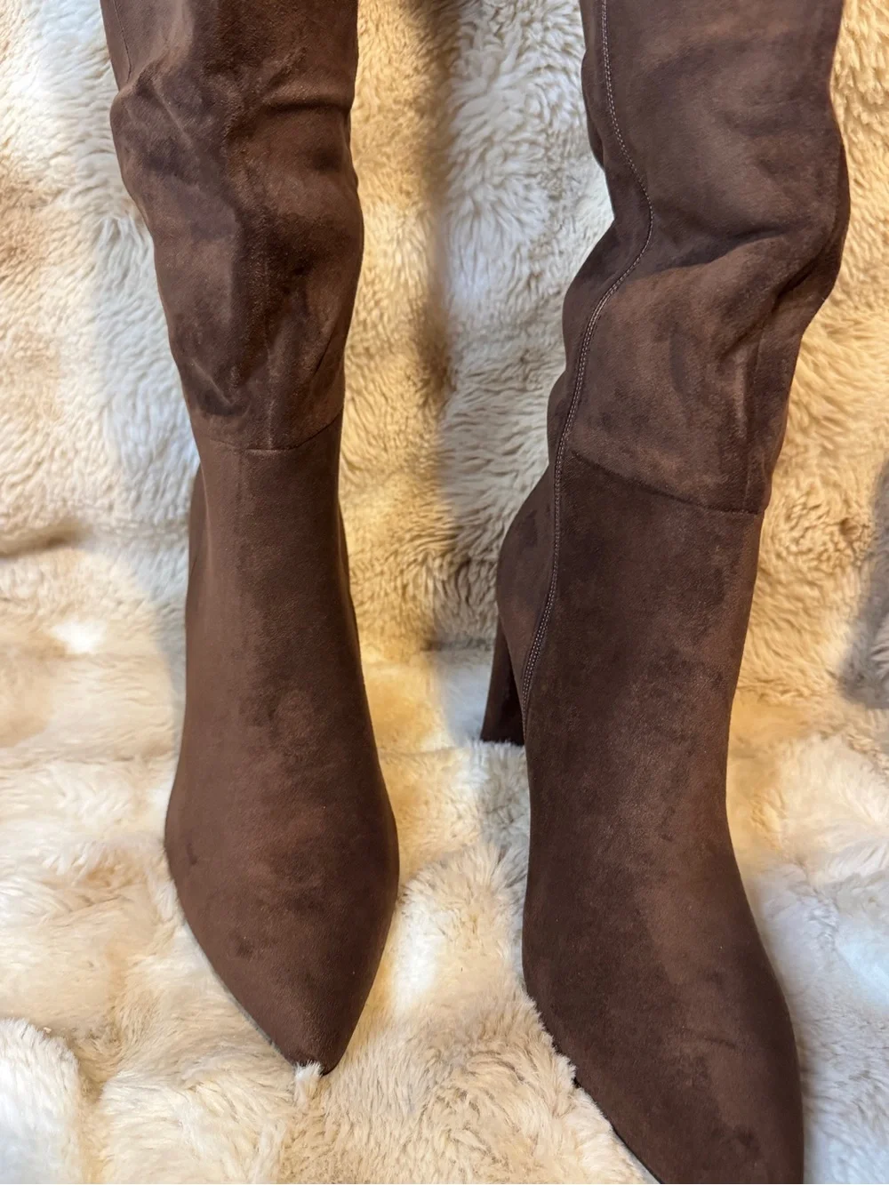 Women's Knee High Suede Pointed Toe Boots in Dark Brown